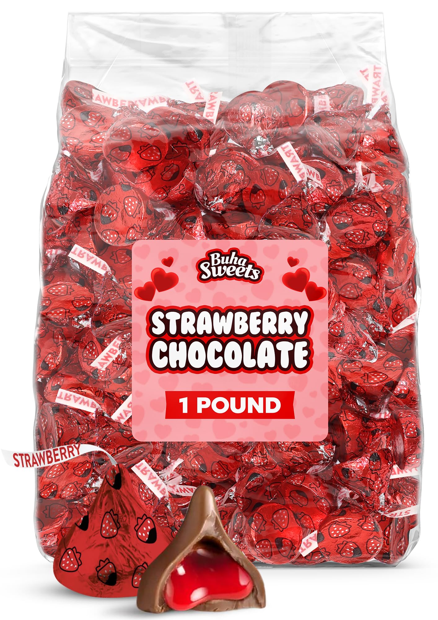 Strawberry Filled Chocolate Valentine Candy - 1 Pound Individually Wrapped Valentine’s Day Candy for Parties, Gift Bags, Candy Bowls, Treat Exchanges & Holiday Celebrations