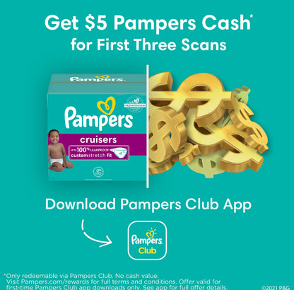 Pampers Cruisers Diapers - Size 4, 124 Count, Disposable Active Baby Diapers with Custom Stretch