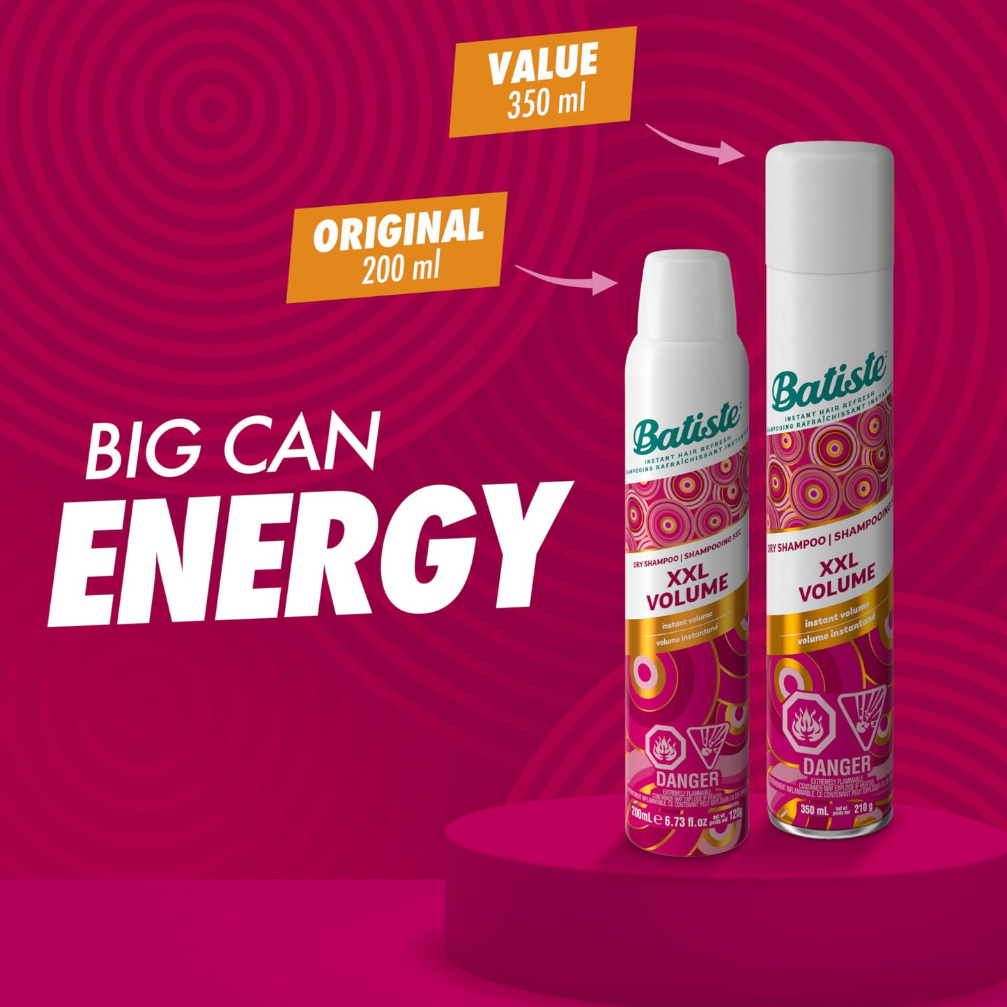 Batiste Instant Hair Refresh Dry Shampoo XXL Stylist Volume, 200 ml (120 g)