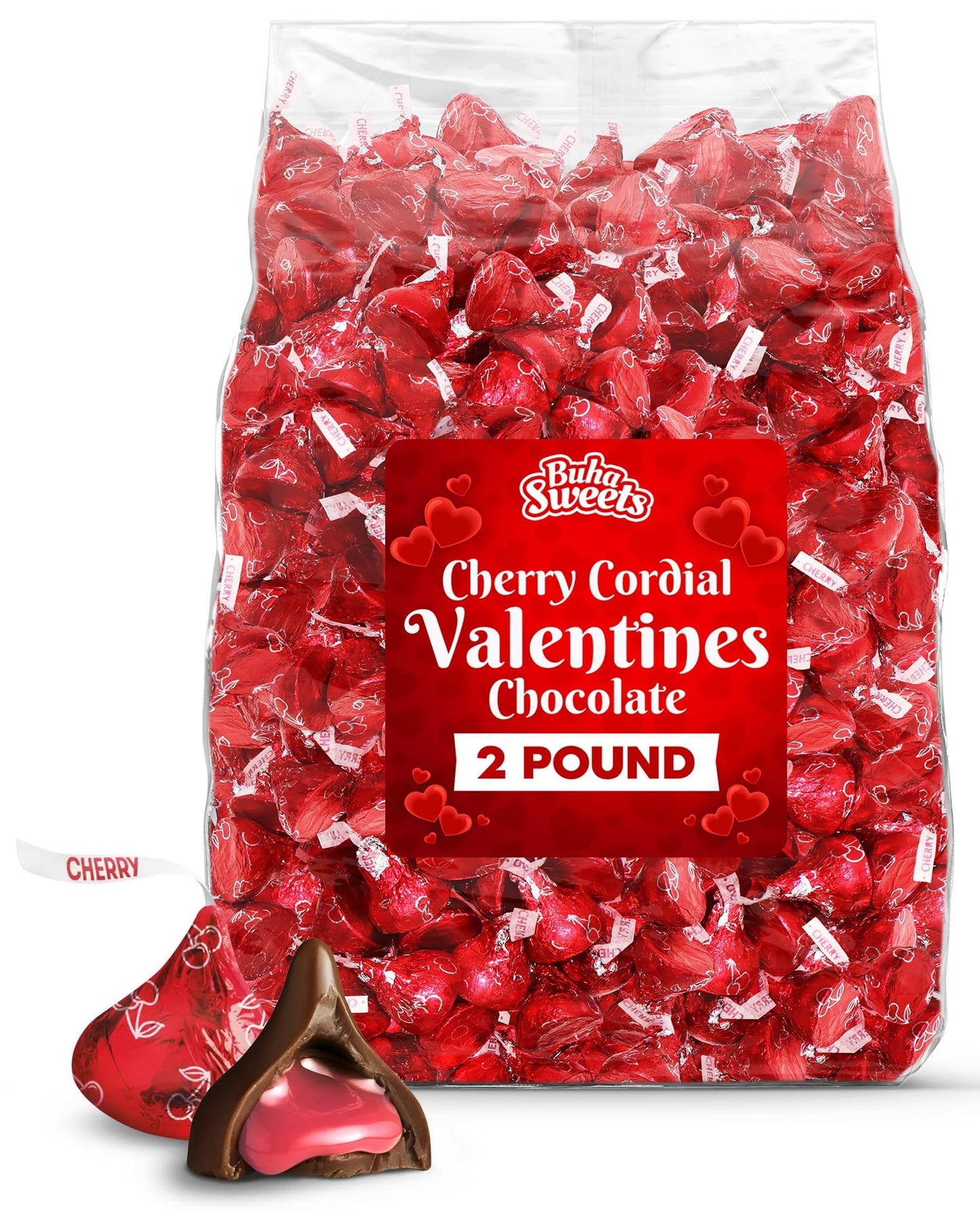 Cherry Cordial Milk Chocolate Candies - 2lb Bag Approx. 200 Pieces Individually Wrapped Cherry Flavored Filled Chocolates for Holidays, Parties, Stocking Stuffers & Gifts