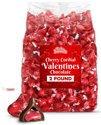 Cherry Cordial Milk Chocolate Candies - 2lb Bag Approx. 200 Pieces Individually Wrapped Cherry Flavored Filled Chocolates for Holidays, Parties, Stocking Stuffers & Gifts