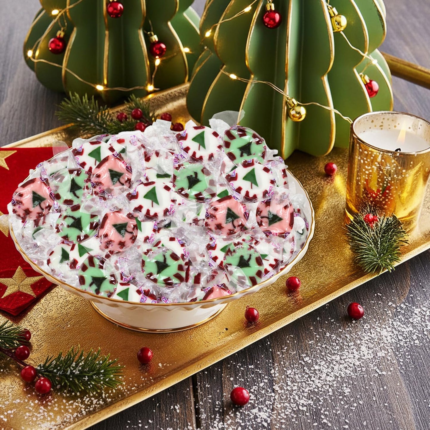Christmas Nougats Candy - Handmade Soft & Chewy Individually Wrapped Festive Holiday Mints for Candy Bowls, Stockings, Parties, Gift Bags & Treats