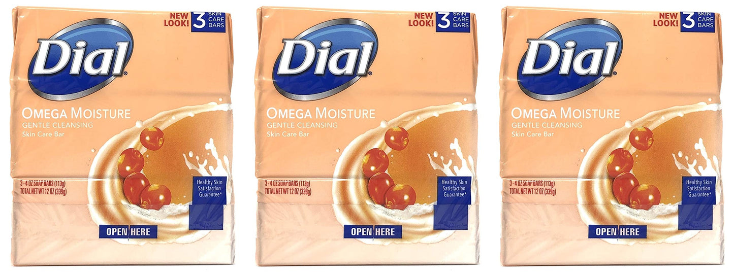 Dial Skin Care Bar Soap, Omega Moisture - 3 pack, 4 oz bars (Pack of 3)