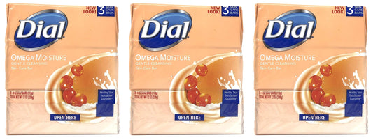 Dial Skin Care Bar Soap, Omega Moisture - 3 pack, 4 oz bars (Pack of 3)