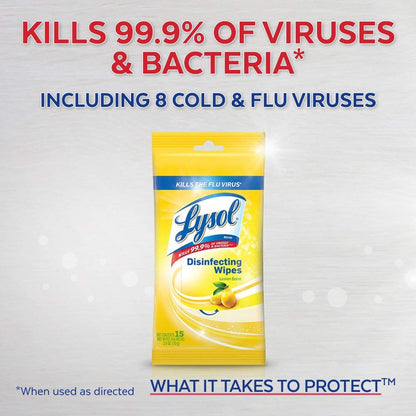 Lysol Disinfecting Wipes, On the Go Travel Size, Lemon Scent, 15ct each, 48 Pack