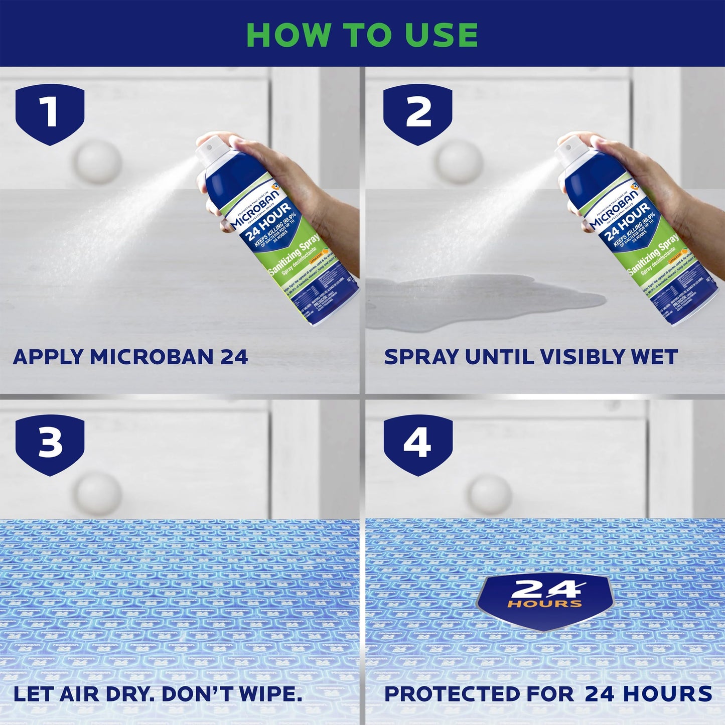 Microban 24 Hour Sanitizing Spray, 6 cans, 15 fl oz Each