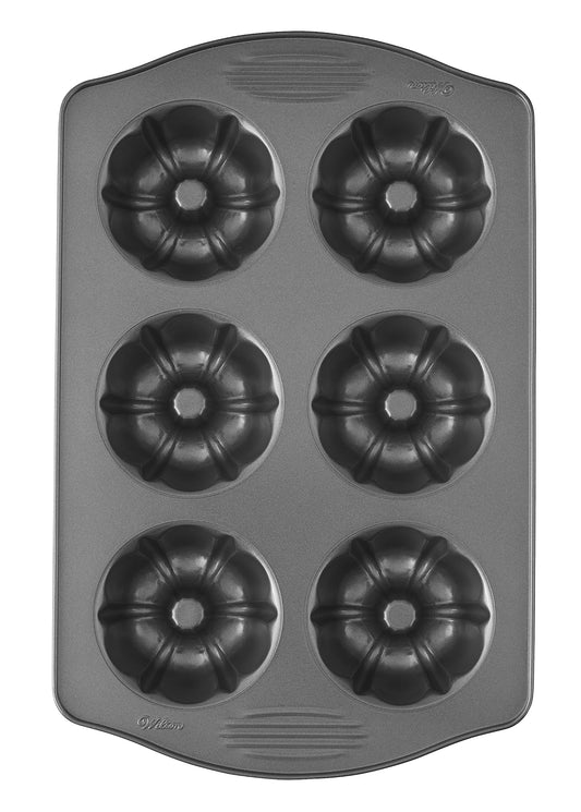 Wilton Excelle Elite Non-Stick 6-Cavity Mini Fluted Tube Baking Pan for Muffins and Cupcakes, Steel