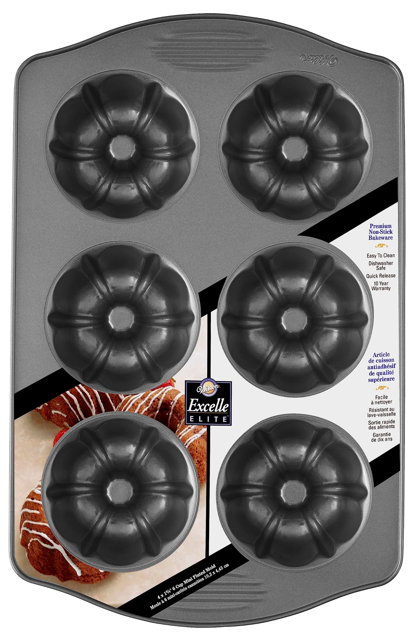 Wilton Excelle Elite Non-Stick 6-Cavity Mini Fluted Tube Baking Pan for Muffins and Cupcakes, Steel