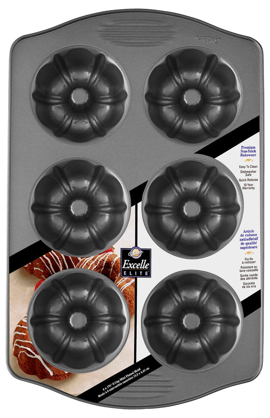 Wilton Excelle Elite Non-Stick 6-Cavity Mini Fluted Tube Baking Pan for Muffins and Cupcakes, Steel