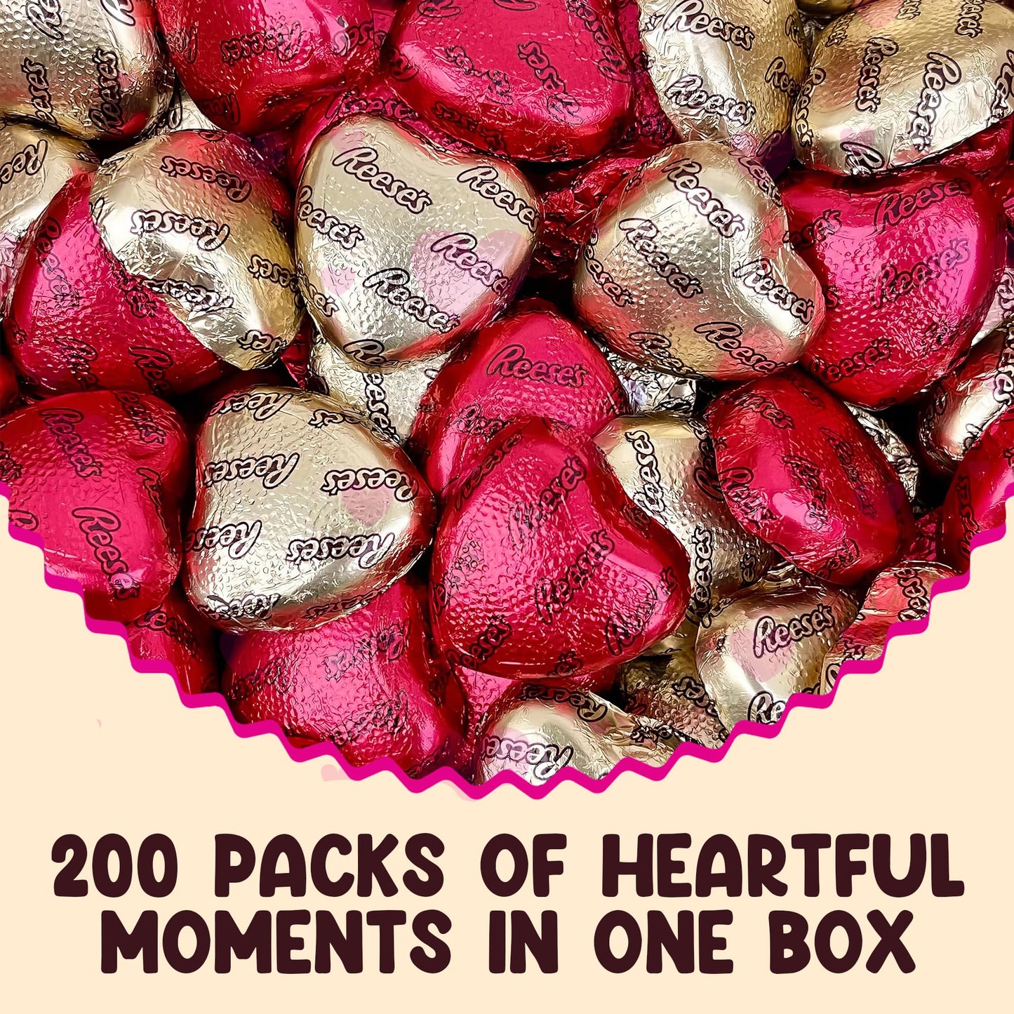 Reeces Peanut Butter Hearts Chocolate bulk - 5 Pounds Approx 200 Hearts Gold & Red Foil - Individually Wrapped Candy Snacks - Milk Chocolate Reeces Peanut Butter Hearts - Perfect Chocolate Gift - Snacks For Adults and Kids, Ideal For Chocolate Gift Basket