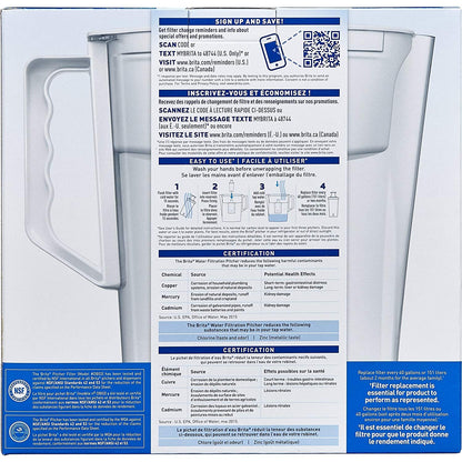 Brita Water Pitcher, Slim, 5 Cup Capacity, Includes One Advanced Filter-White, Size