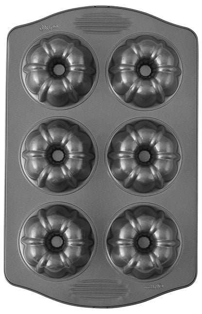 Wilton Excelle Elite Non-Stick 6-Cavity Mini Fluted Tube Baking Pan for Muffins and Cupcakes, Steel