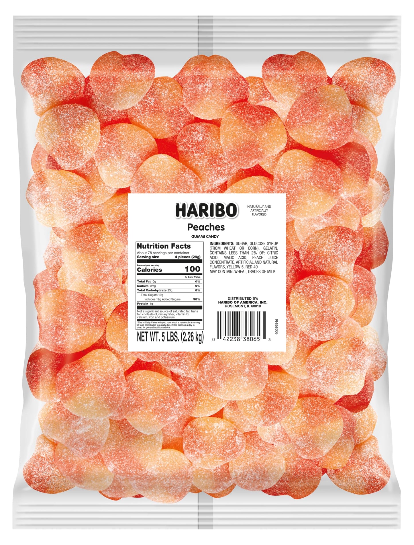 Haribo Gummi Candy, Peaches, 5-Pound Bag