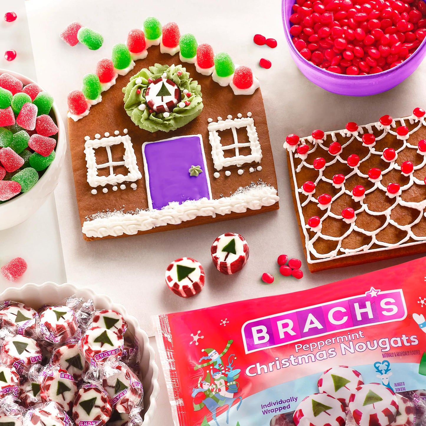 Brach's Peppermint Christmas Nougats, Individually Wrapped Mixed Flavors, Christmas Candy, 11 oz