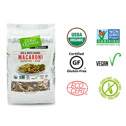 GoGo Quinoa Organic Premium Quality Vegan Red and White Macaroni Pasta, Non-GMO Project Verified & Kosher Certified 2.2 Lbs