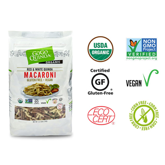 GoGo Quinoa Organic Premium Quality Vegan Red and White Macaroni Pasta, Non-GMO Project Verified & Kosher Certified 2.2 Lbs