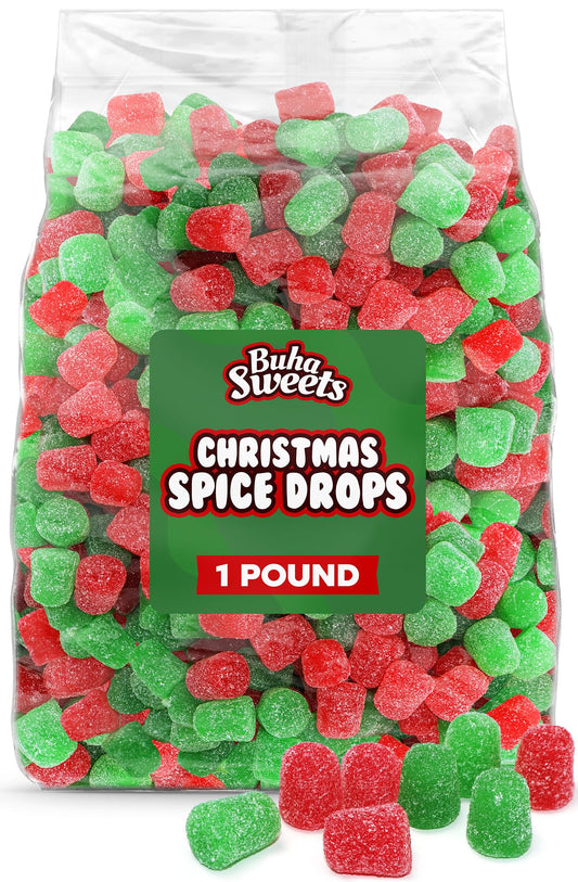 Bulk Christmas Spice Drops Candy - 1 Pound Red & Green Cinnamon & Wintergreen Gumdrops Jelly with Sweet Sugar Coating, Classic Holiday Candy for Baking, Decorating & Snacks - Festive Bulk Christmas Treats