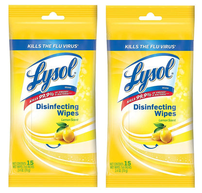 Lysol Disinfecting Wipes, On the Go Travel Size, Lemon Scent, 15ct each, 48 Pack
