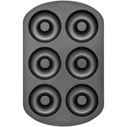 Wilton 6-Cavity Doughnut Baking Pan, Makes Individual Full-Sized 3 3/4" Donuts or Baked Treats, Non-Stick and Dishwasher Safe, Enjoy or Give as Gift, Metal (1 Pan)