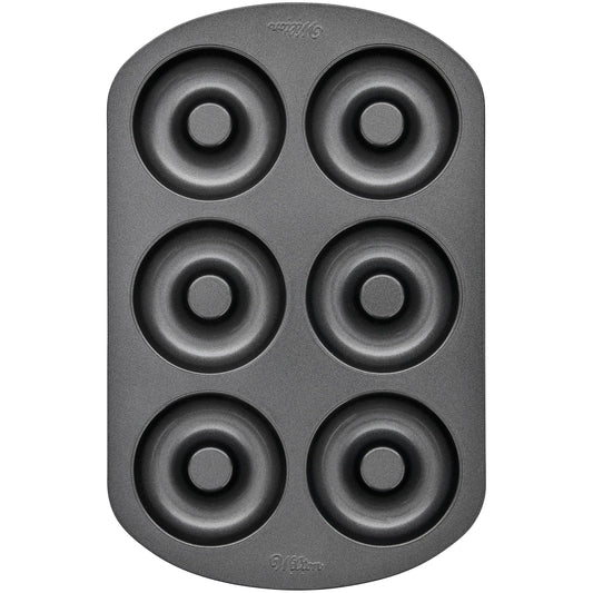 Wilton 6-Cavity Doughnut Baking Pan, Makes Individual Full-Sized 3 3/4" Donuts or Baked Treats, Non-Stick and Dishwasher Safe, Enjoy or Give as Gift, Metal (1 Pan)