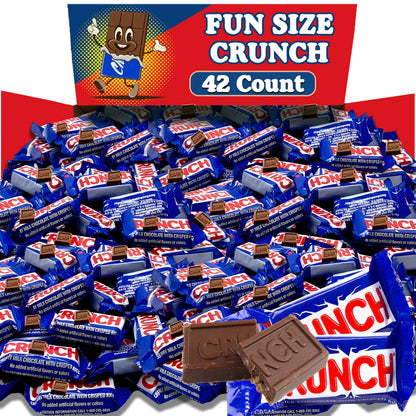 Crunchy Milk Chocolate Candy Bars Bulk, 42 Count, Crisped Rice Crunchy Milk Chocolate Bars, Snack Size Individually Wrapped for Snacking and Sharing