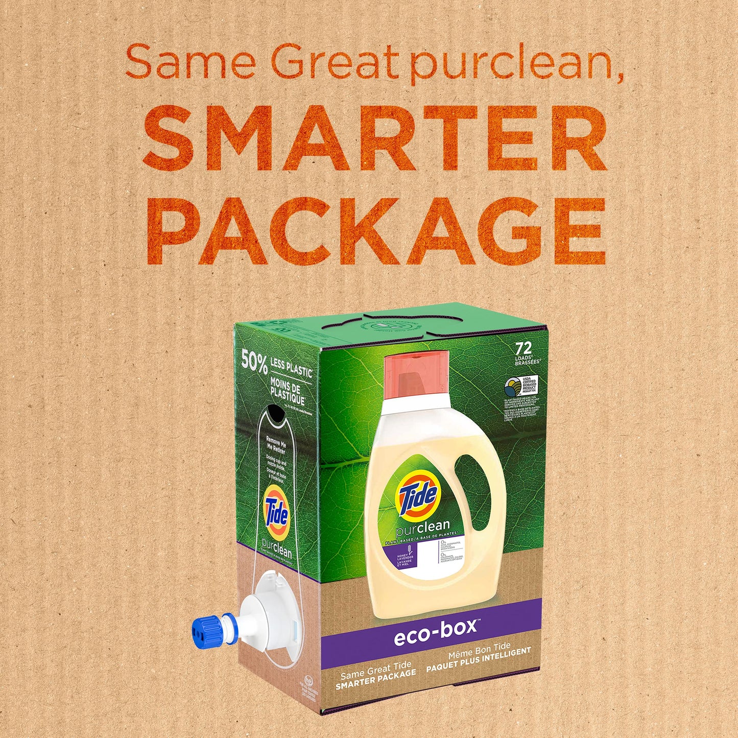 Tide Purclean Plant-Based Epa Safer Choice Natural Laundry Detergent Liquid Soap Eco-Box, Ultra Concentrated High Efficiency (He), 72 Loads