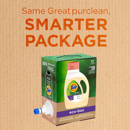 Tide Purclean Plant-Based Epa Safer Choice Natural Laundry Detergent Liquid Soap Eco-Box, Ultra Concentrated High Efficiency (He), 72 Loads