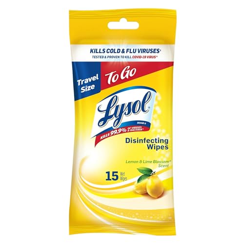 Lysol Disinfecting Wipes, On the Go Travel Size, Lemon Scent, 15ct each, 48 Pack